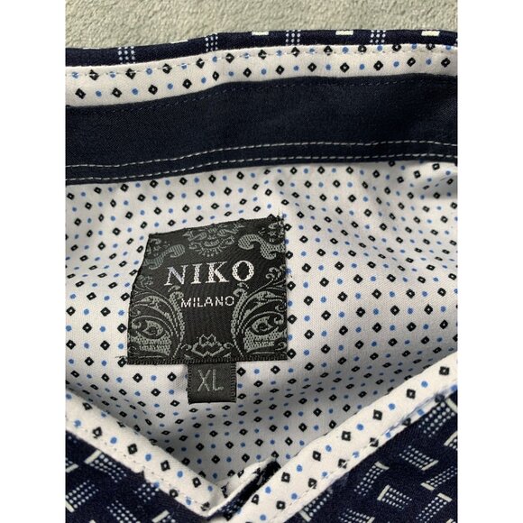 Niko Milano Button Up Shirt Men’s XL Navy Blue Geometric Pattern Long Sleeve NWT - Picture 3 of 14